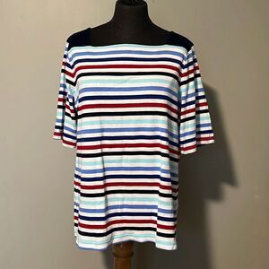 Croft & Barrow Women's Multicolor Striped Boat Neck Half Sleeve Top Blouse XL